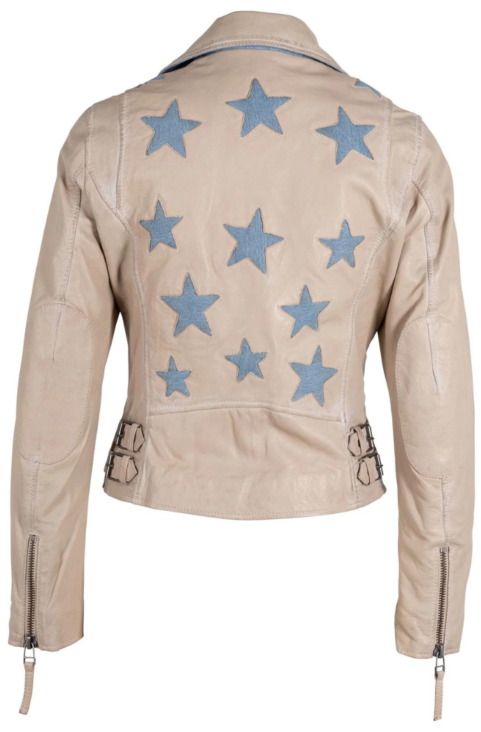 Christy Star Detail Leather Jacket - Off White - Mauritius